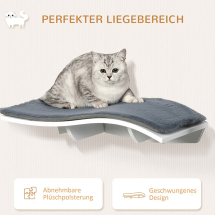 Wall-hung cat bed with plush pillow, white/grey