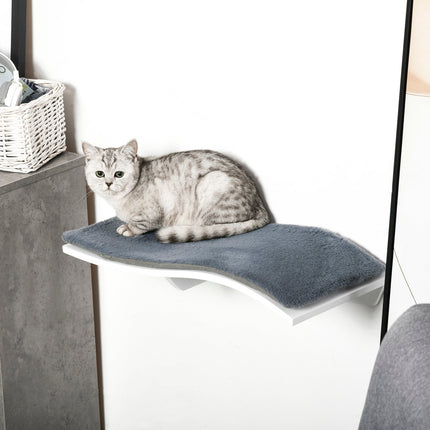 Wall-hung cat bed with plush pillow, white/grey