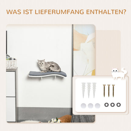 Wall-hung cat bed with plush pillow, white/grey