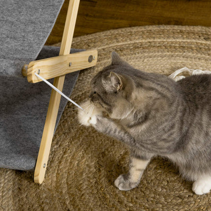 Foldable 2-level pine cat bed with toy ball