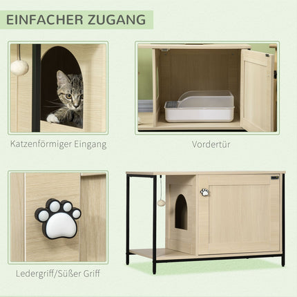 Cat cabinet litter box, oak, magnetic door, play ball, 86x48x52 cm