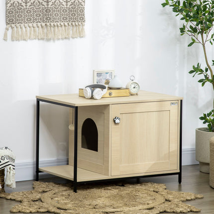 Cat cabinet litter box, oak, magnetic door, play ball, 86x48x52 cm
