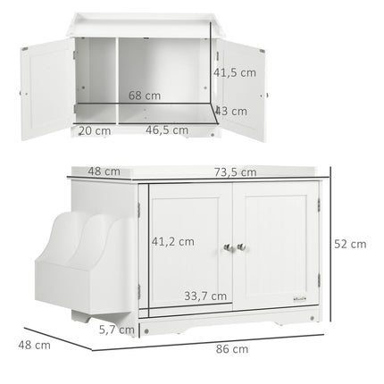 White cat litter box with adjustable divider 86cm