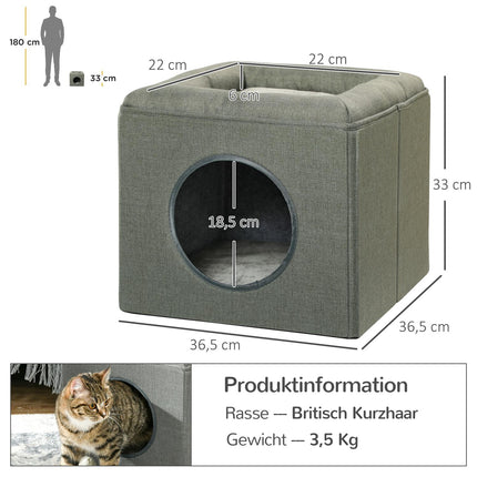 Two-story cat cave with cushion, suitable for cats up to 5 kg
