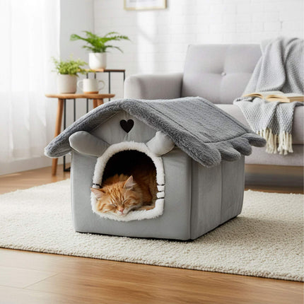 Cat Cave House with Plush Roof and Non-Slip Base