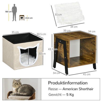 Cat cave with cushion and base, fits cats up to 5 kg, rustic brown