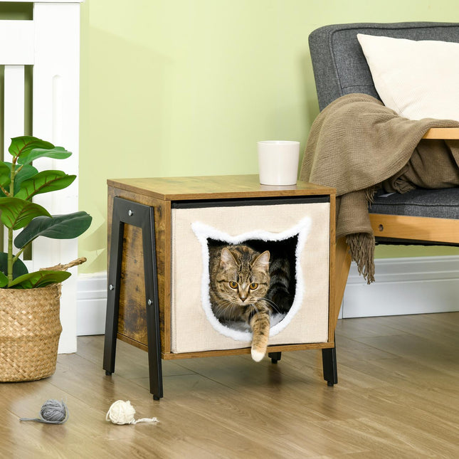 Cat cave with cushion and base, fits cats up to 5 kg, rustic brown
