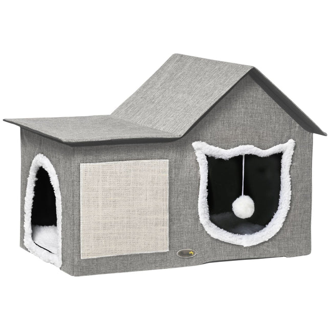 Cat cave with scratching surface, doors and padded cushion