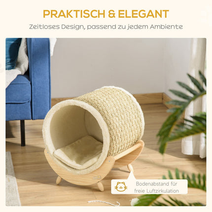Cat Cave Bed with scratching pad, pine, flannel