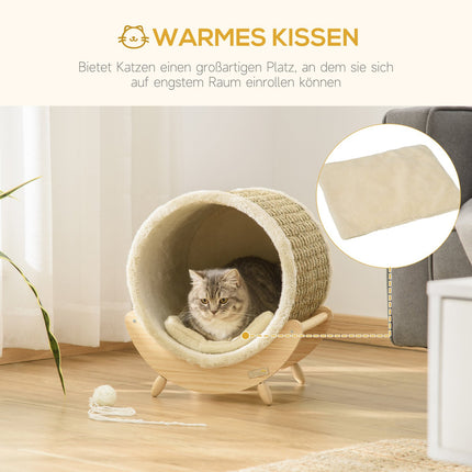 Cat Cave Bed with scratching pad, pine, flannel