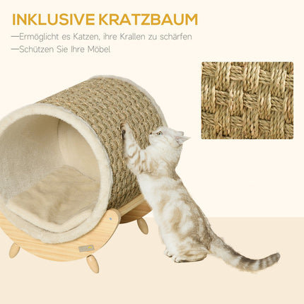 Cat Cave Bed with scratching pad, pine, flannel