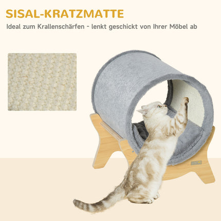 Cat cave with shelf & scratching pad, Grey, 41x40x47 Cm