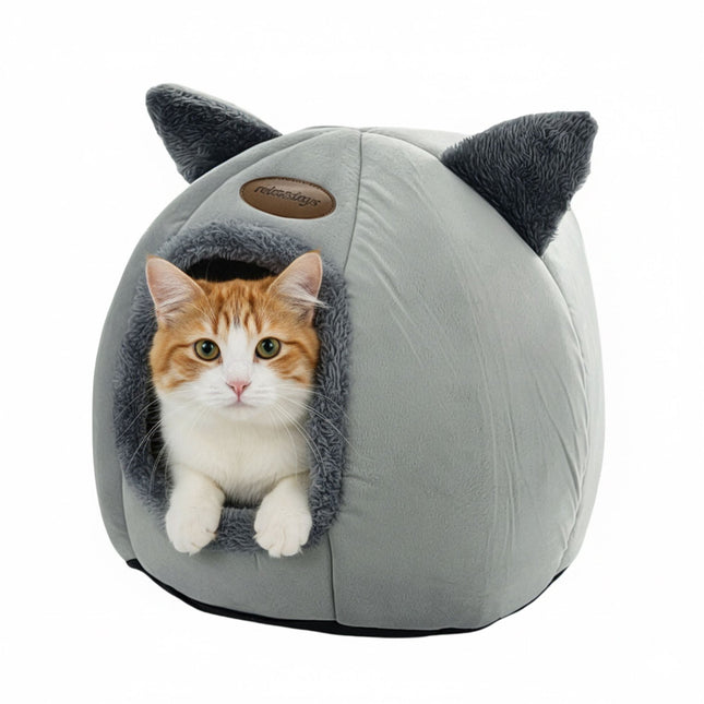 Cat Cave with Ears, Removable Cushion, Non-Slip Base