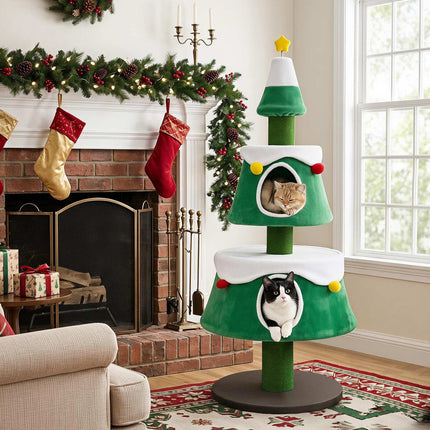 Cat Christmas Tree Tower with Condos and Toys, 61.5"
