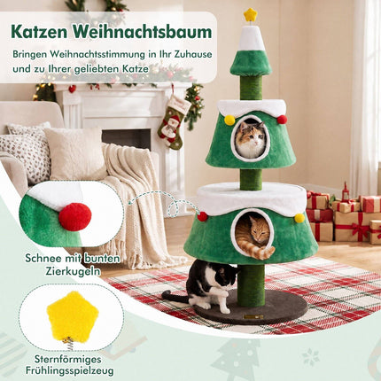 Cat Christmas Tree Tower with Condos and Toys, 61.5"