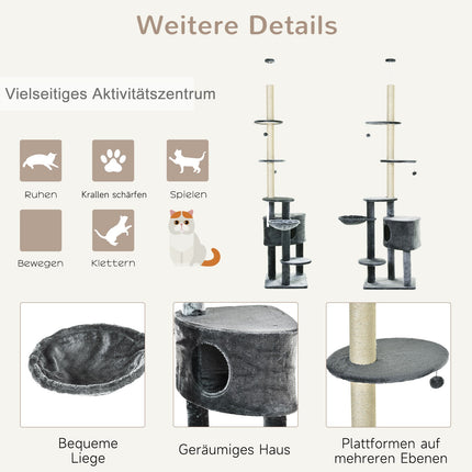 Cat climbing frame, ceiling-high sisal pole, dark grey