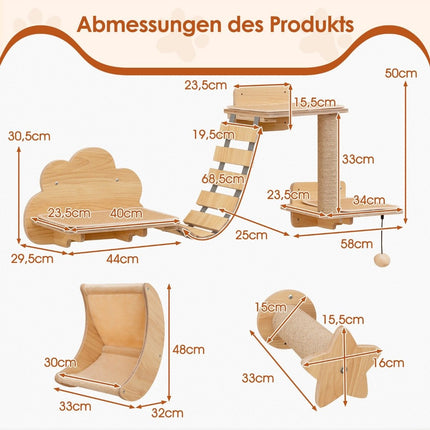 Cat Climbing Wall Set – 6 PCS, Hammock, Scratching Tree