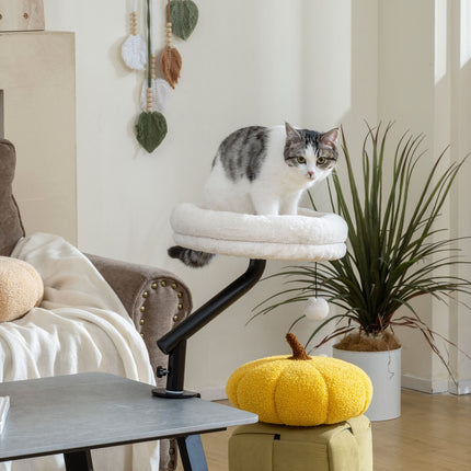 Cat Desk Bed, 360° Rotating, Adjustable Height, Cream