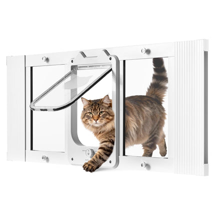 Cat Door for Window, 787-914 mm, 4-Way Lock, Aluminum Frame