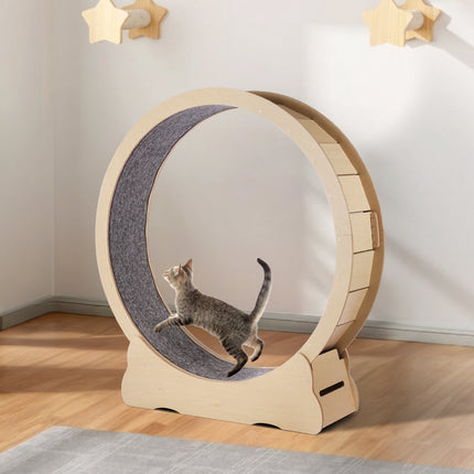 Cat Exercise Wheel 52-Inch, Wooden, Quiet, Locking Base