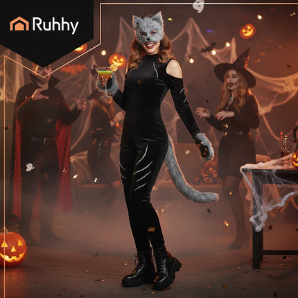 Cat/Fox Costume Set – Mask, Tail, Paws, Gray