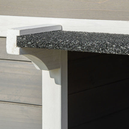 Cat house with terrace & balcony - wood, grey/white