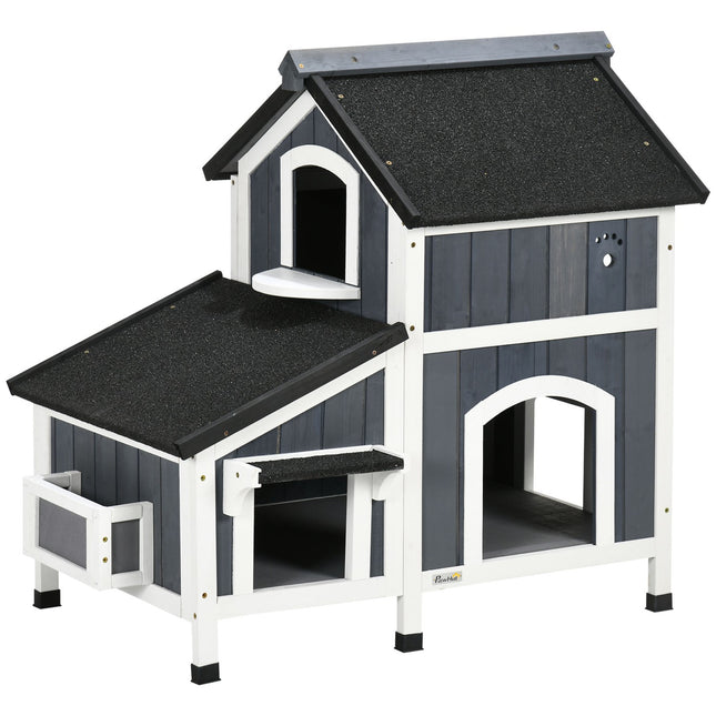 Outdoor cat house, spruce wood, 2 stories, asphalt roof