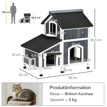 Outdoor cat house, spruce wood, 2 stories, asphalt roof