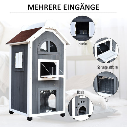 Cat house or litter box - spruce wood, asphalt roof
