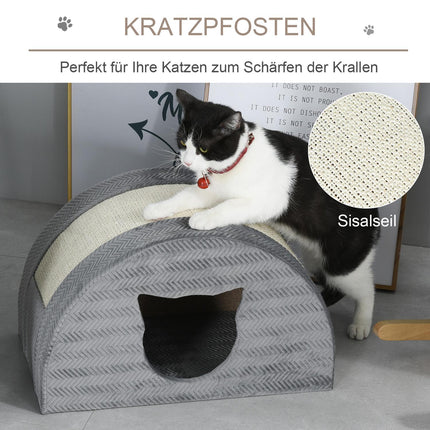 Cat house with scratching board, sisal, grey, 48.5x30x30 cm