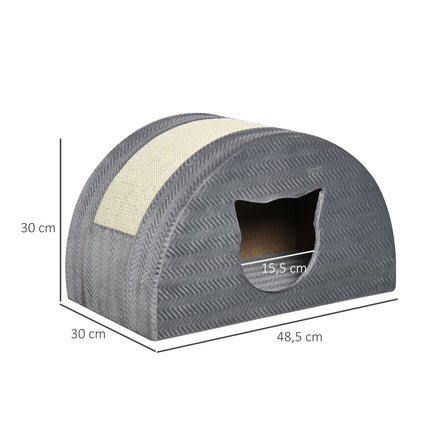 Cat house with scratching board, sisal, grey, 48.5x30x30 cm