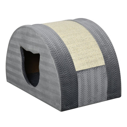 Cat house with scratching board, sisal, grey, 48.5x30x30 cm