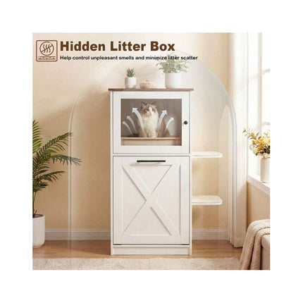 Cat Litter Box Cabinet with Fold-Down Compartment, 115 cm, White