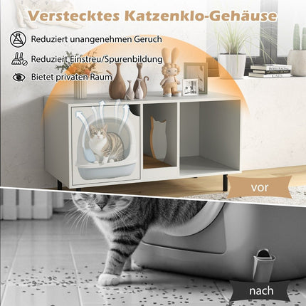 Cat Litter Box Cover for 2 Cats with Removable Scratching Board Hidden Cat Washroom