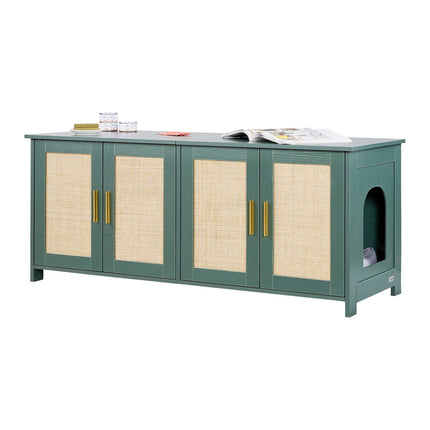 Cat Litter Box Enclosure Cabinet, 120 cm, 4 Rattan Doors