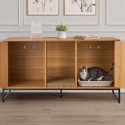 Cat Litter Box Enclosure Cabinet, 120 cm, Scratch Pad, Storage