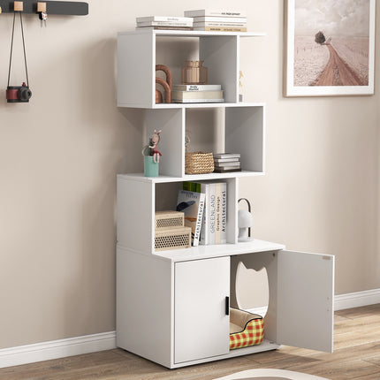 Cat Litter Box Enclosure With 3 Open Shelves, White