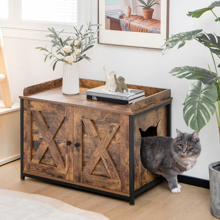Cat Litter Box Enclosure with Adjustable Feet, Brown