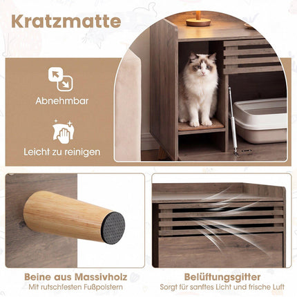 Cat Litter Box Enclosure with Flip Door, Brown Wood