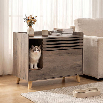 Cat Litter Box Enclosure with Flip Door, Brown Wood