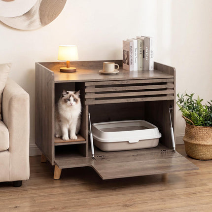 Cat Litter Box Enclosure with Flip Door, Brown Wood