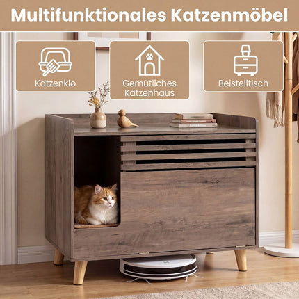 Cat Litter Box Enclosure with Flip Door, Brown Wood