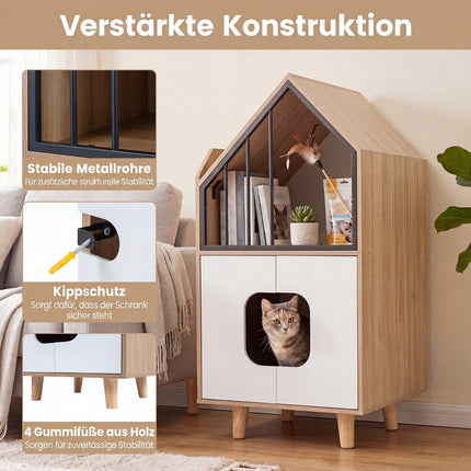Cat Litter Box Enclosure with Shelf and Double Doors