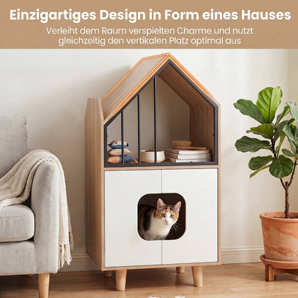 Cat Litter Box Enclosure with Shelf and Double Doors