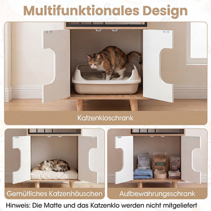 Cat Litter Box Enclosure with Shelf and Double Doors