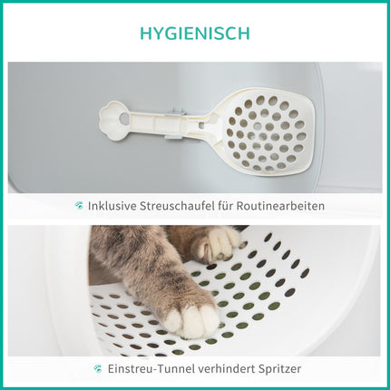 Cat litter with hood with mesh base, plastic, white