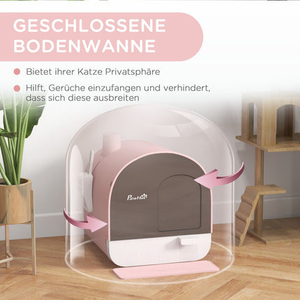 Pink cat litter box with pull-out tray and mat, 5 kg capacity