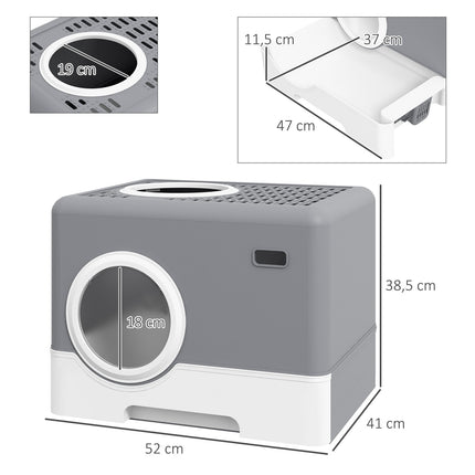 Cat box with lid & scoop, double exits, gray 52x41x38.5 cm