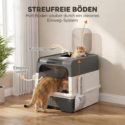 Cat Litter Box with Lid, Drawer & Top Exit, 48L