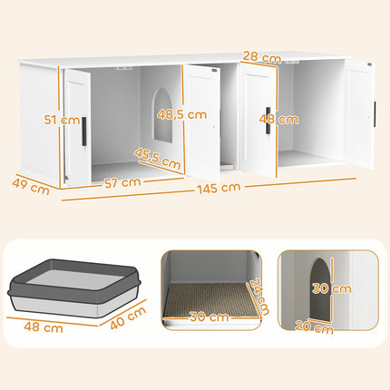 Cat Litter Cabinet with Door, White, 145 x 49 x 51 cm